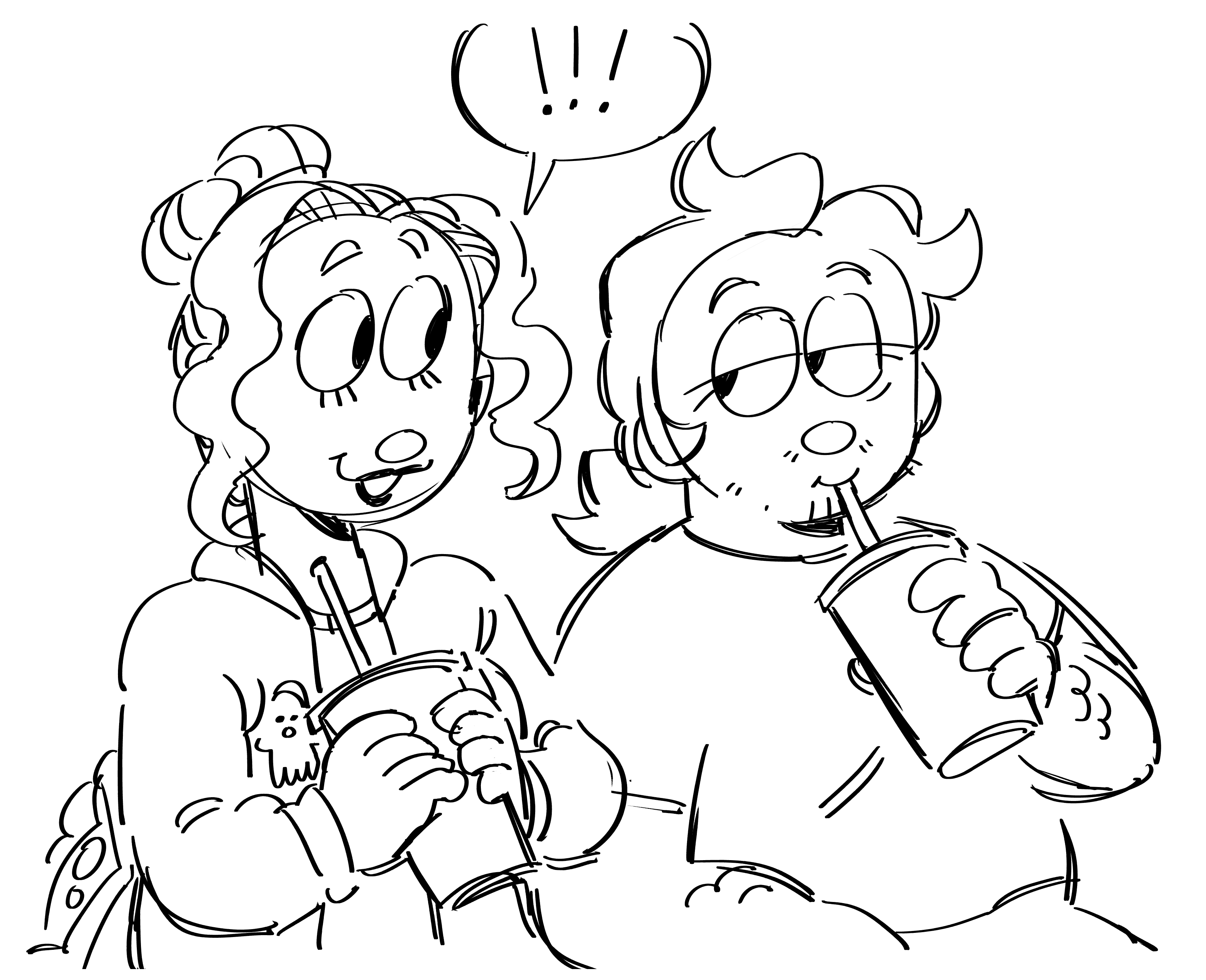 drawing of two OCs sitting next to each other