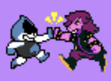 deltarune's susie and lancer high fiving sprite